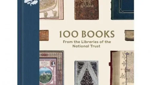 Book cover for 100 Books From the Libraries of the National Trust, featuring images of historic books and manuscripts.